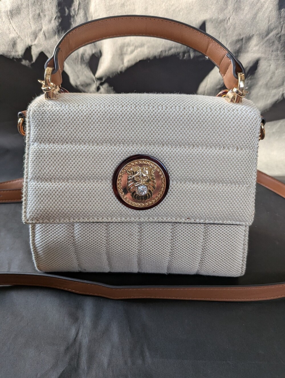 ALDO Satchel/Top Handle Crossbody Bag Purse Cream Brown Faux Leather Pre-owned